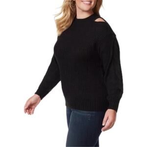 Jessica Simpson 1X Black Cable-Knit Shoulder Cutout Sweater – Plus Size Pullover